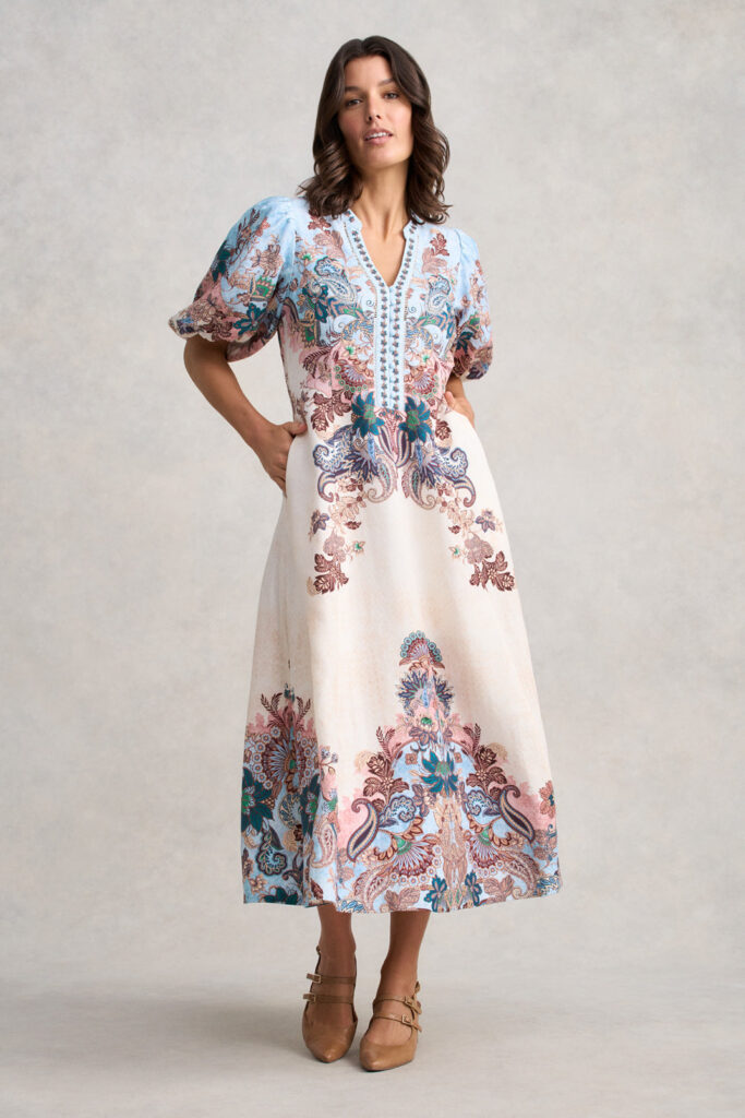 Printed Linen Blend Dress - Chyka Paisley Print