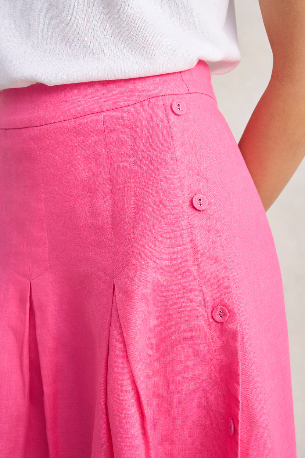Button Detail Linen Skirt - Sunset Pink