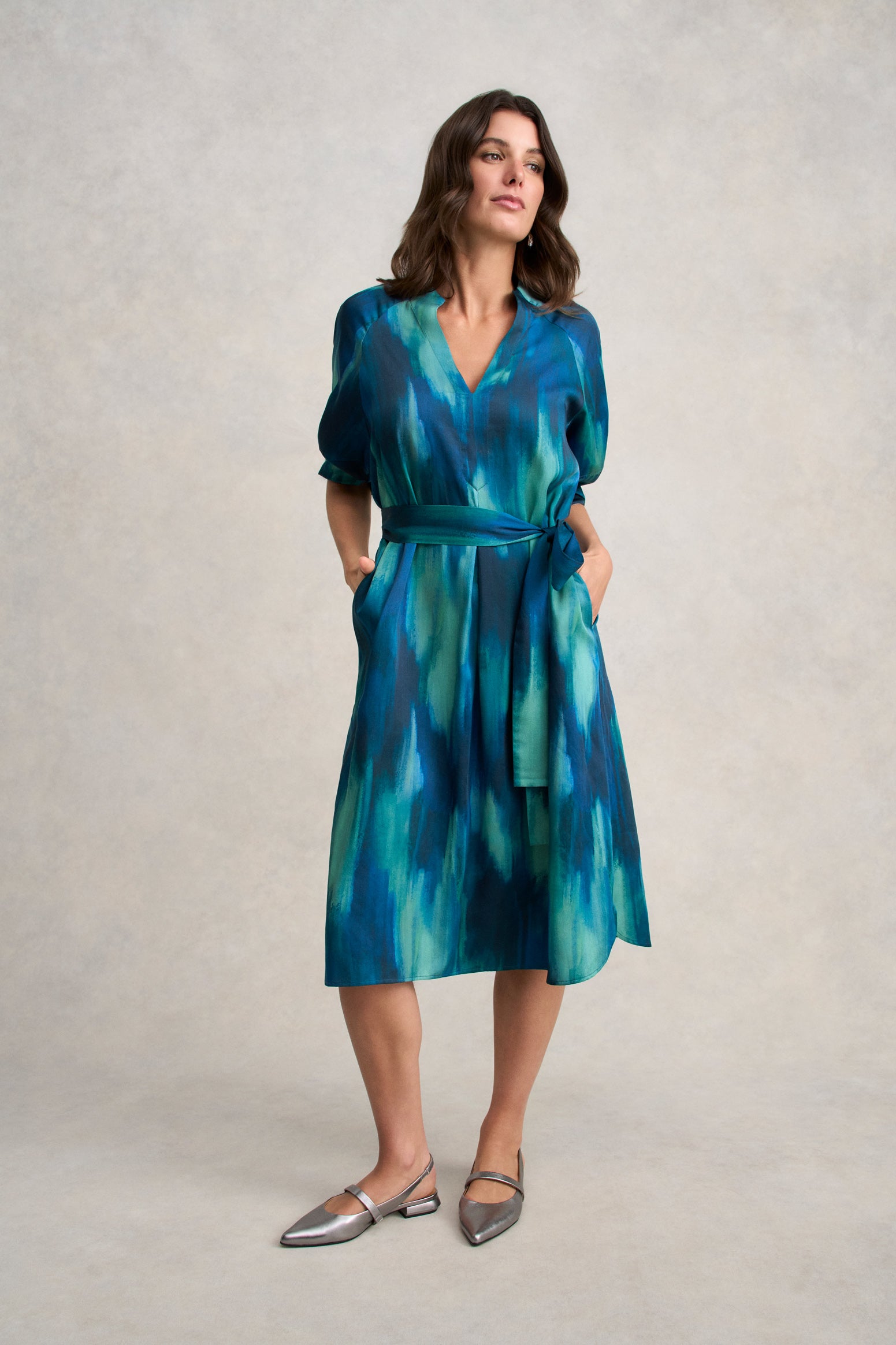 Cocoon Sleeve Printed Dress - Abstract Strokes