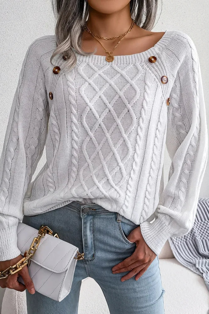 Button Detail Casual Pullover Sweater