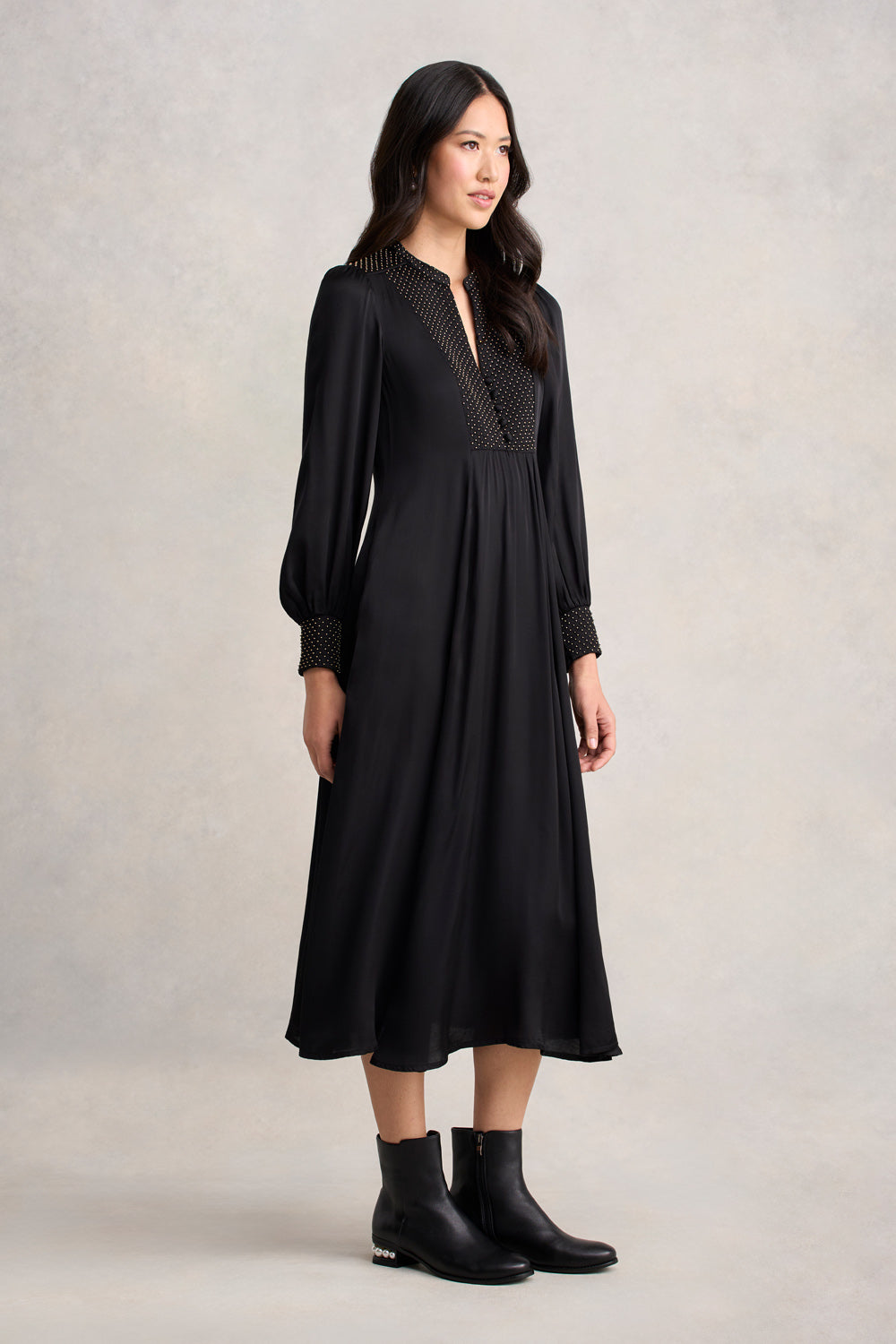 Beaded Smock Dress - Black