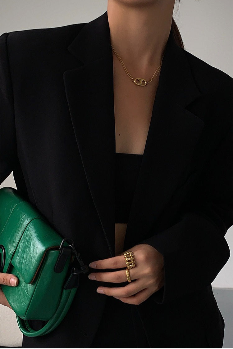 Black Slouchy Retro Style Blazer