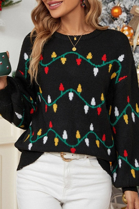 Lights Stripe Pattern Color Block Crew Neck Sweater