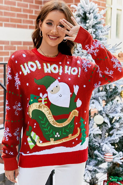 Color Block Santa Print Embroidered Sweater