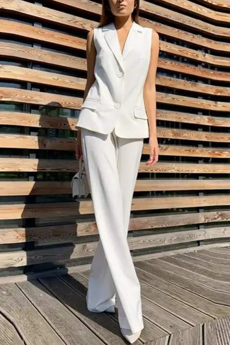 Flowy Wide-Leg Pant with Matching Vest Blazer