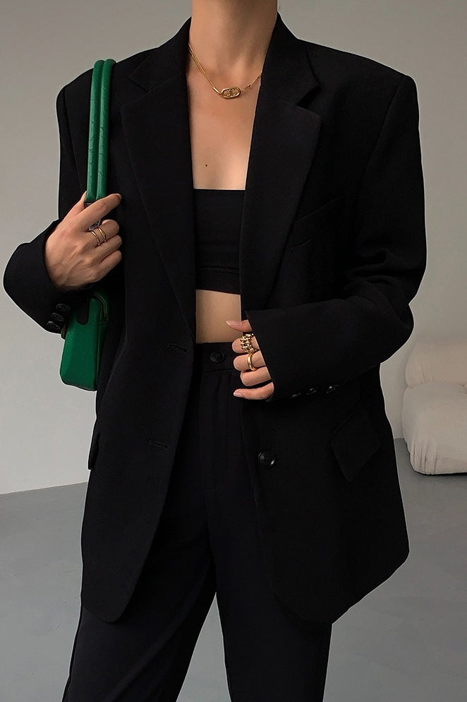 Black Slouchy Retro Style Blazer