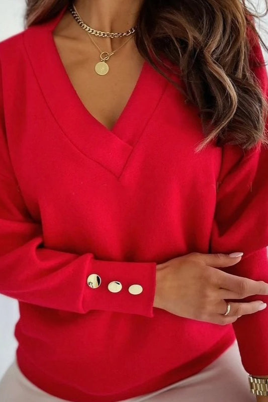 V-Neck Button Knit Pullover Sweater